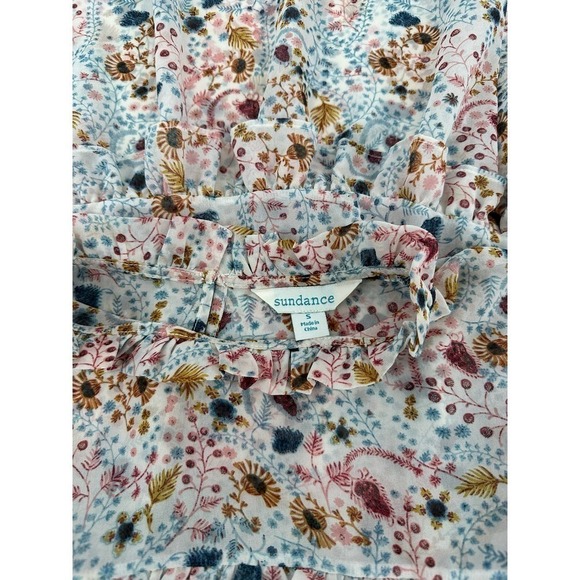 Sundance High Neck Floral Printed Celina Blouse Tiered Ruffle Semi Sheer Size S - Picture 6 of 7